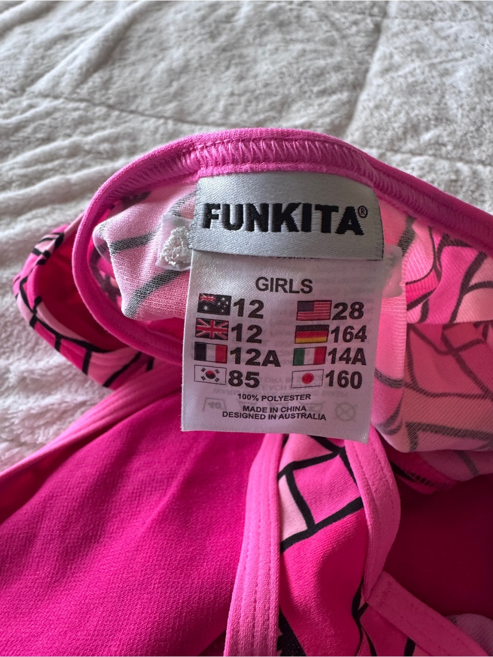 Like New FUNKITA - PINK PIECES - GIRLS DIAMOND BACK ONE PIECE Size 12 - Picture 4 of 5